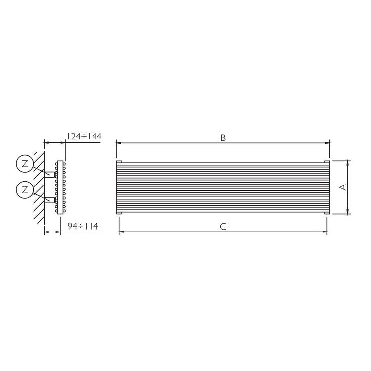 Deltacalor doppellagiger Design-Heizkörper HEGOLINE 13 horizontal, H 106,6 × B 180 cm, Weiß HH132H180044B