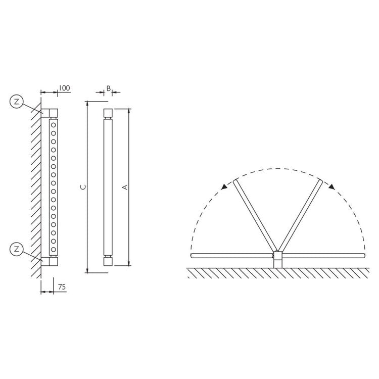 Deltacalor Sammler 36 Rohre, H. 194 cm, verchromt MOVESYSTEM FSG1800C