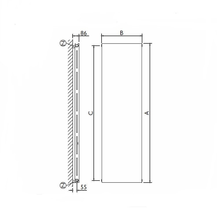 Deltacalor Design-Heizkörper PLATE vertikal doppellagig, H 60 × B 89,4 cm, Weiß PL2V060089B