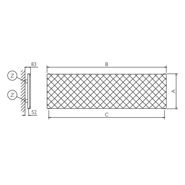 Deltacalor Design-Heizkörper QUILT horizontal, H 38 × B 200 cm, aus Edelstahl, Black Steel QT1H200038XN