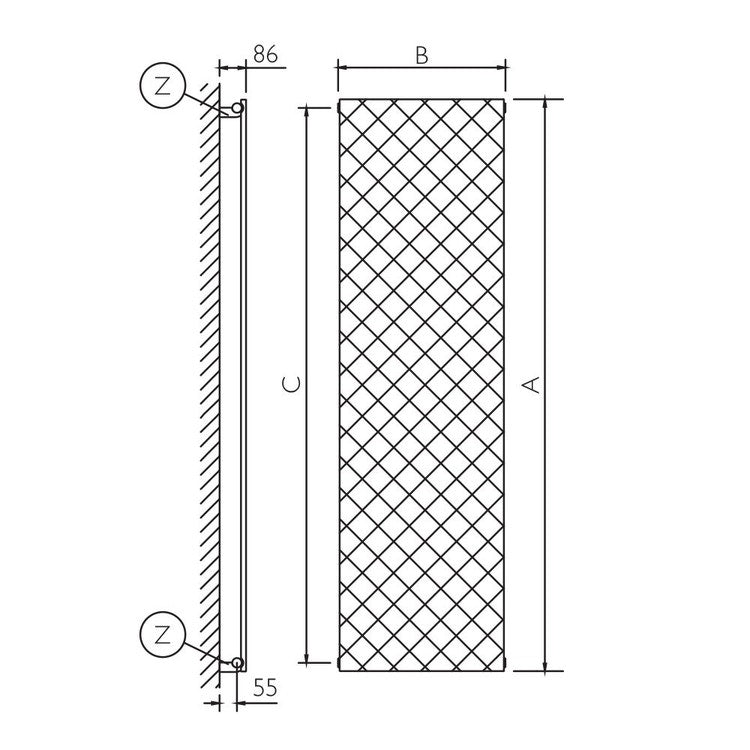 Deltacalor Design-Heizkörper QUILT vertikal, H 200 × B 52,8 cm, aus Edelstahl QT1V200052X