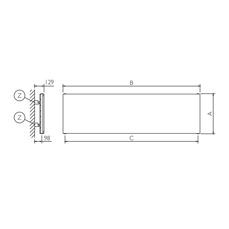 Deltacalor Design-Heizkörper PLATE horizontal doppellagig, H 52,8 × B 200 cm, Edelstahl gebürstet PL2H200052Y