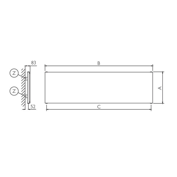 Deltacalor Design-Heizkörper PLATE horizontal einlagig, H 67,6 × B 200,5 cm, Weiß PL1H200067B