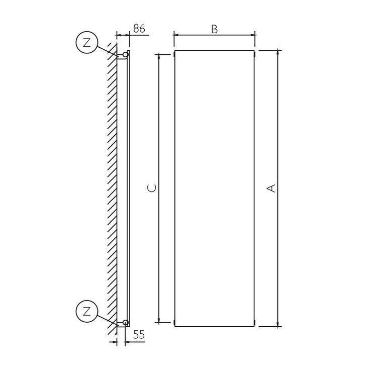 Deltacalor Design-Heizkörper PLATE vertikal einlagig, H 180,5 × B 38 cm, Weiß PL1V180038B