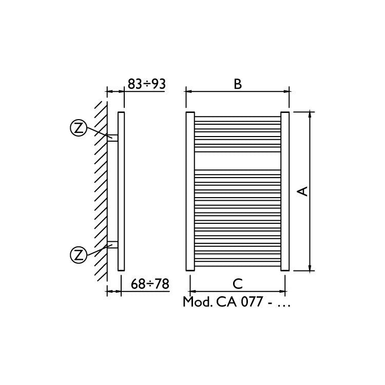 Deltacalor Badheizkörper CAMBIO, H 77 cm, Standardkonfiguration CA077050S1019G