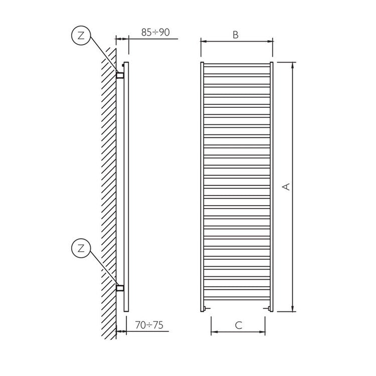 Deltacalor Badheizkörper SLIM C, H 172 × B 60 cm, Weiß SC172060B