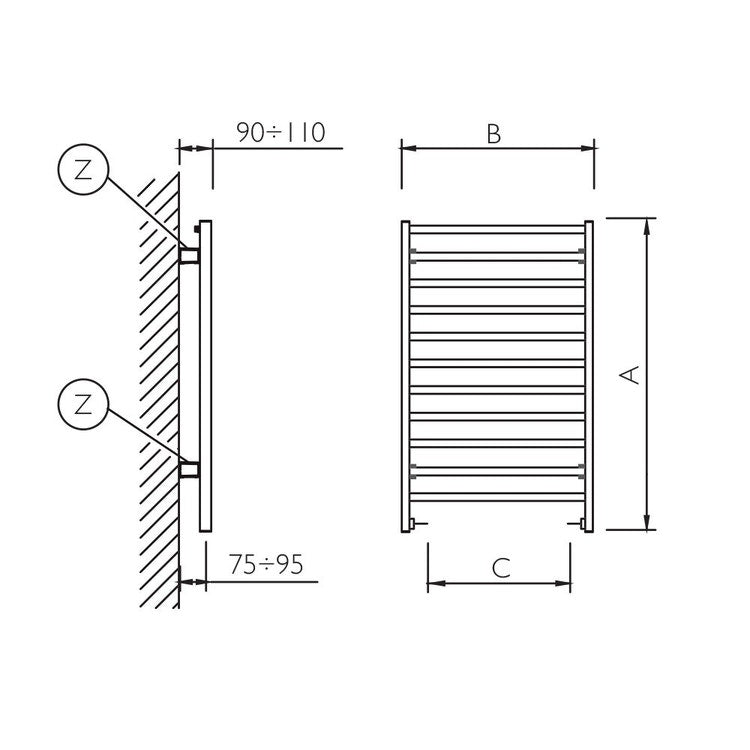 Deltacalor Handtuchheizkörper H. 81 L. 60 cm, Farbe Pastellfenstergrau, glänzende Oberfläche Q SQ081060S7040G