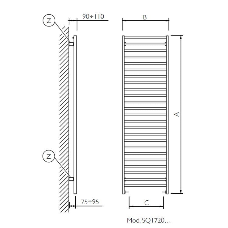 Deltacalor Badheizkörper SLIM Q, H 172 × B 50 cm, Weiß SQ172050B