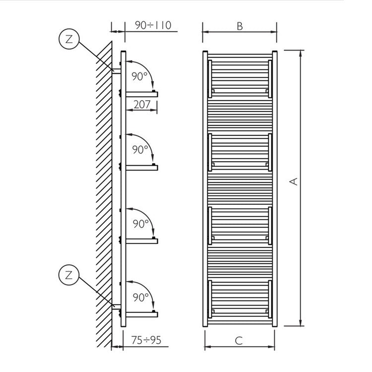 Deltacalor Badheizkörper mit Wäschetrockner-Funktion STENDY SHORT, H 177,7 × B 58 cm, Chrom SS177058C
