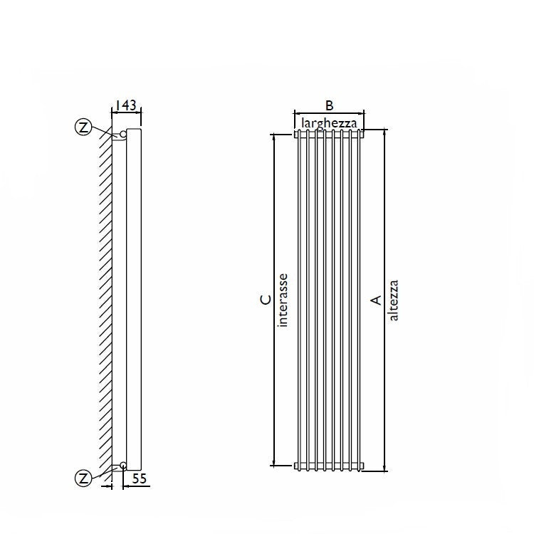 Deltacalor Space Einzel Radiator H. 1800 x B. 334 mm Farbe 7047 Telegrau 4 matt Finish SPACE SINGOLO SP1180008R7047M