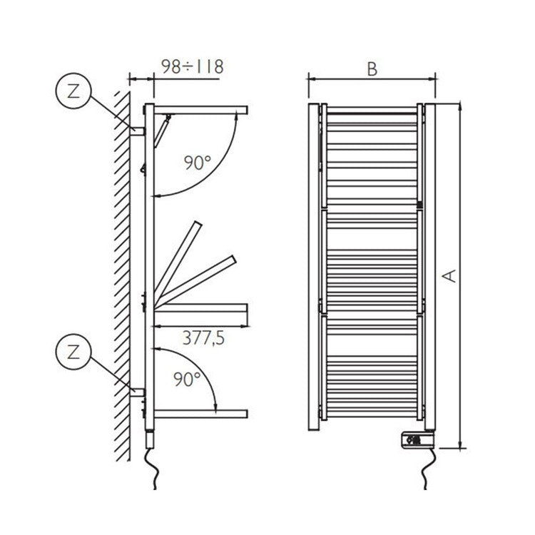 Deltacalor Elektro-Badheizkörper mit Wäschetrockner-Funktion STENDY ELECTRIC, H 138 × B 51,2 cm, Weiß SYEP132050TB