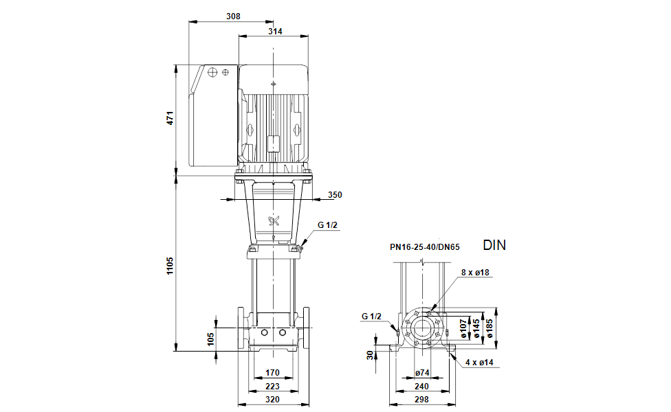 GRUNDFOS Vertikale Mehrstufige Kreiselpumpe CRE 32-8 Art. 96122655