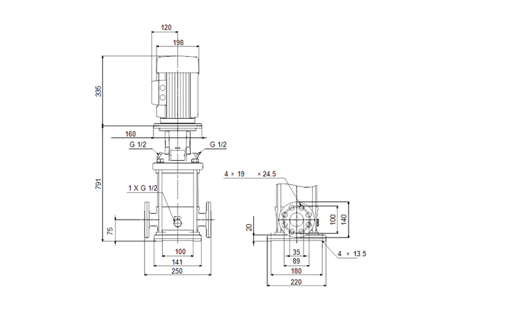 GRUNDFOS Vertikale Mehrstufige Kreiselpumpe CR 5-20 A-FGJ-A-E-HQQE Art. 96513389