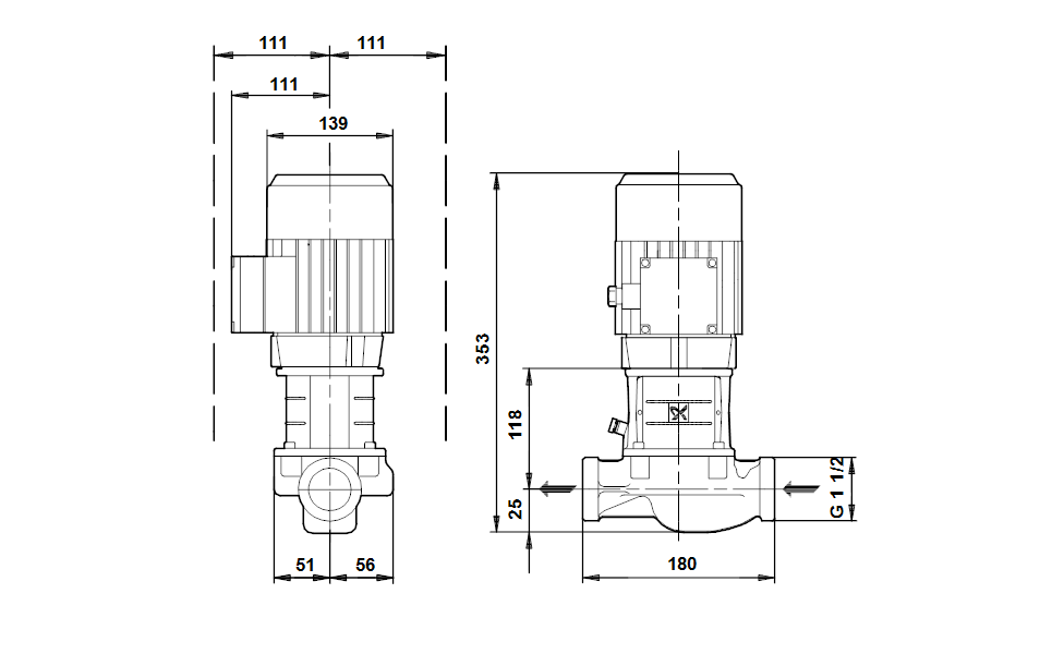 GRUNDFOS Einstufige Inlinepumpe TP 25-90/2 A-O-A-BUBE Art. 96408460