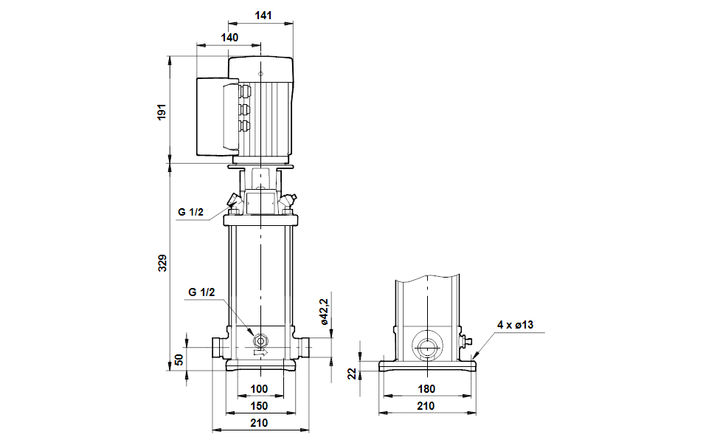 GRUNDFOS Vertikale Mehrstufige Kreiselpumpe CRNE 1-7 Art. 96518264