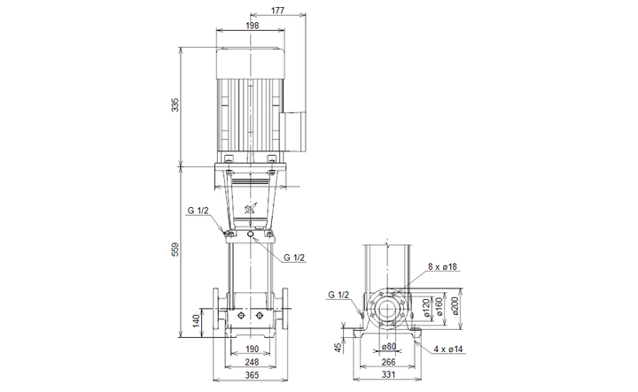 GRUNDFOS Vertikale Mehrstufige Kreiselpumpe CRE 45-1-1 Art. 96123386