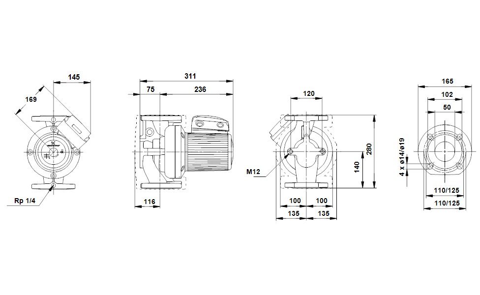 GRUNDFOS Nassläufer-Umwälzpumpe UPS 50-120 F B 280 Art. 96402108