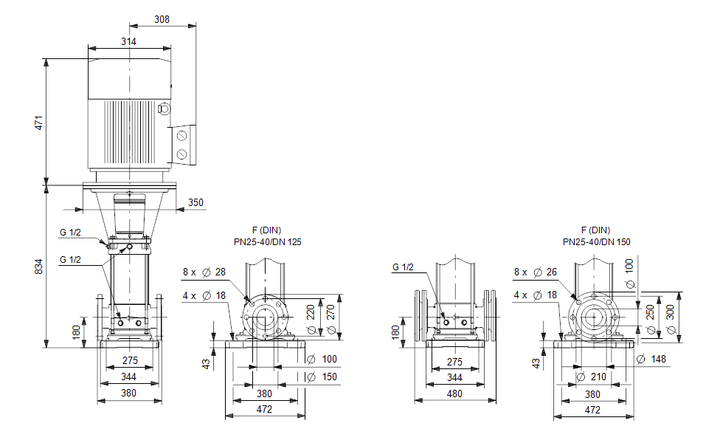 GRUNDFOS Vertikale Mehrstufige Kreiselpumpe CRNE 150-1 Art. 96856456