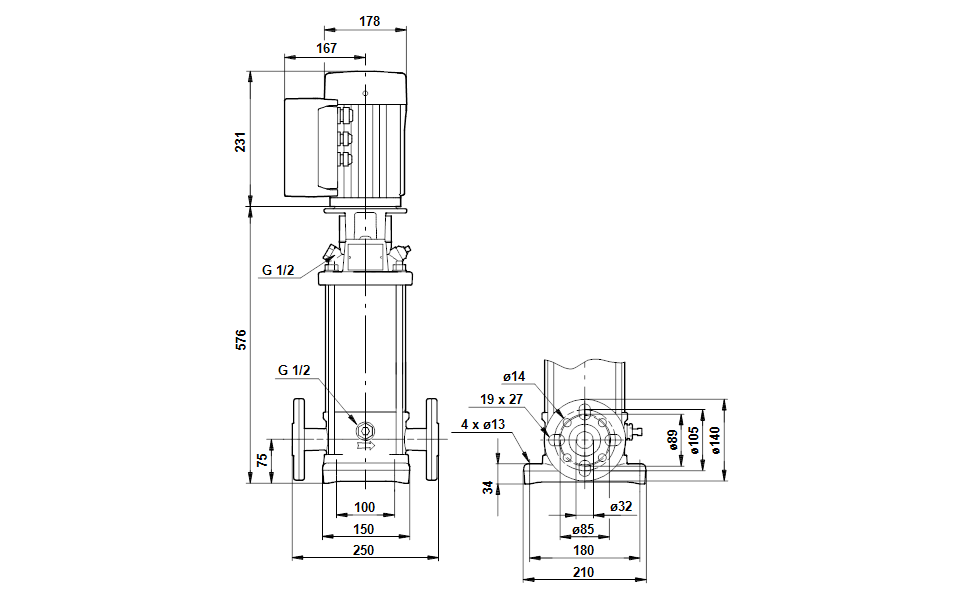 GRUNDFOS Vertikale Mehrstufige Kreiselpumpe  ZUM VERGLEICH HINZUFÜGEN TEILEN CRNE 1-19 Art. 96518299