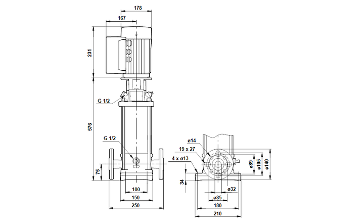 GRUNDFOS Vertikale Mehrstufige Kreiselpumpe  ZUM VERGLEICH HINZUFÜGEN TEILEN CRNE 1-19 Art. 96518299