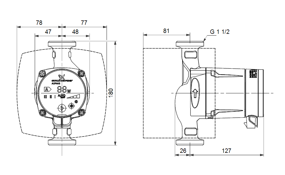 GRUNDFOS Nassläufer-Umwälzpumpe ALPHA2 25-40 N 180 Art. 95047516