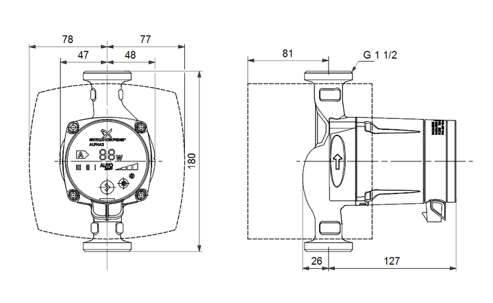 GRUNDFOS Nassläufer-Umwälzpumpe ALPHA2 25-40 N 180 Art. 95047516