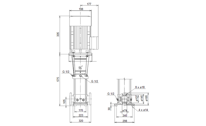 GRUNDFOS Vertikale Mehrstufige Kreiselpumpen CRE 32-2-2 Art. 96122640