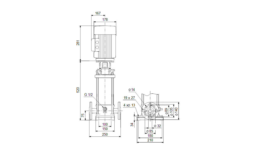 GRUNDFOS Vertikale Mehrstufige Kreiselpumpe CRNE 5-10 Art. 96518519