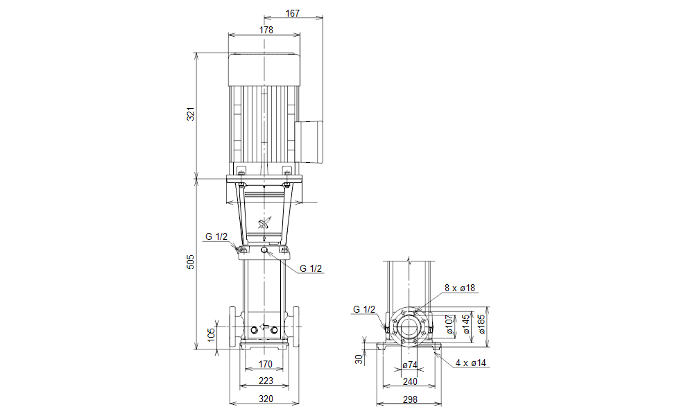 GRUNDFOS Mehrstufige vertikale Inline-Kreiselpump CRE 32-1 Art. 96122639