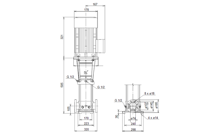 GRUNDFOS Mehrstufige vertikale Inline-Kreiselpump CRE 32-1 Art. 96122639