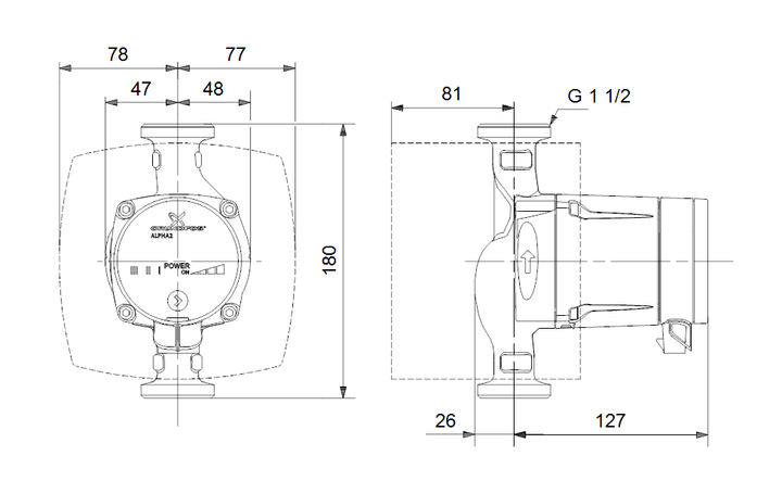 GRUNDFOS Nassläufer-Umwälzpumpe ALPHA2 L 25-60 180 Art. 97533057