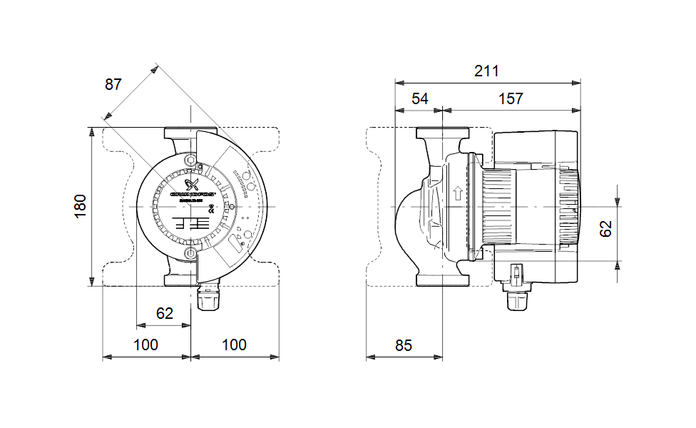GRUNDFOS Nassläufer-Umwälzpumpe MAGNA 25-100 Art. 96748481