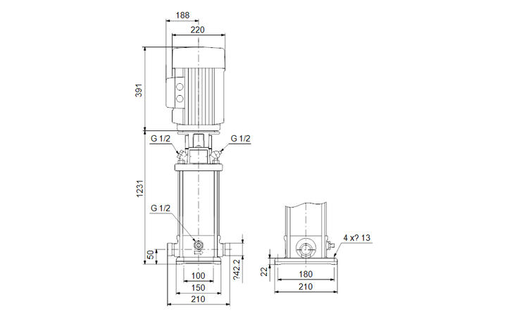GRUNDFOS Vertikale Mehrstufige Kreiselpumpe CRNE 5-36 Art. 96518480