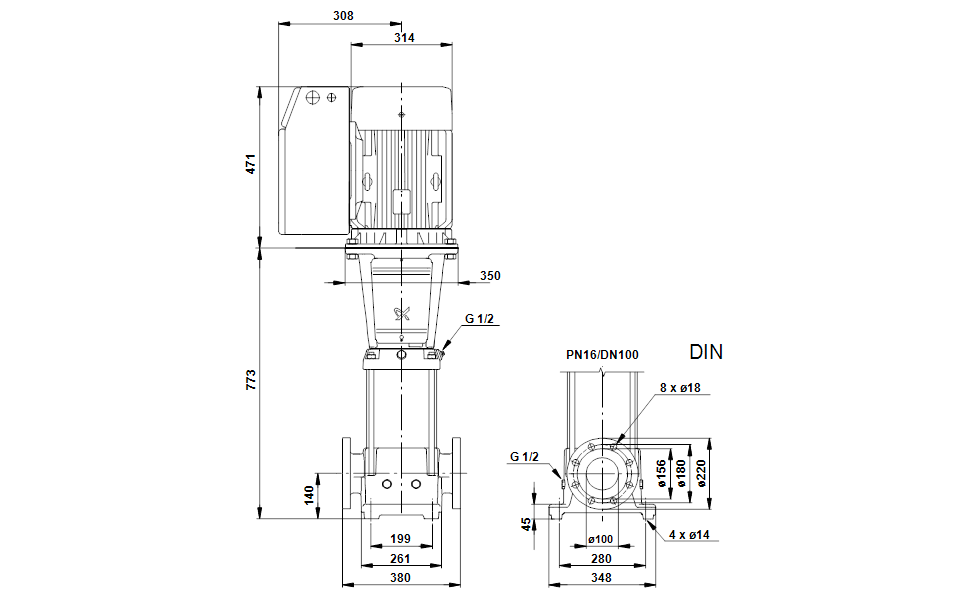 GRUNDFOS Vertikale Mehrstufige Kreiselpumpe ZUM VERGLEICH HINZUFÜGEN TEILEN CRE 90-2 Art. 96124359