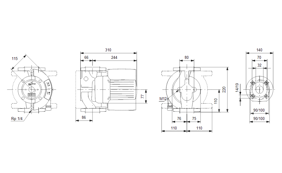 GRUNDFOS Nassläufer-Umwälzpumpe MAGNA 32-120 F N Art. 96748697