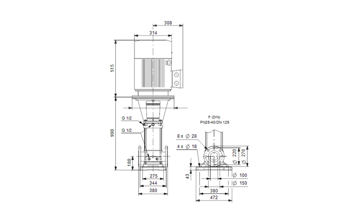 GRUNDFOS Vertikale Mehrstufige Kreiselpumpe CRNE 120-2-1 Art. 96856355