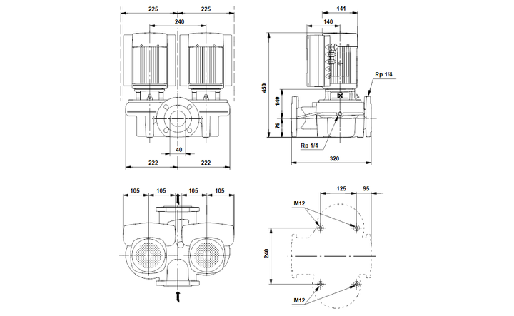 GRUNDFOS Einstufige Inlinepumpe TPED 40-230/2 A-F-A-RUUE Art. 96488600