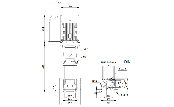 GRUNDFOS Vertikale Mehrstufige Kreiselpumpe CRE 45-6 Art. 96123401
