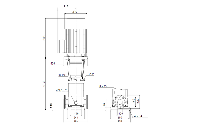 GRUNDFOS Vertikale Mehrstufige Kreiselpumpe CR 90-5 A-F-A-V-HQQV Art. 96124095