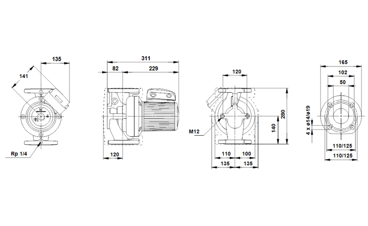 GRUNDFOS Nassläufer-Umwälzpumpe UPS 50-60/4 F B 280 Art. 96402038