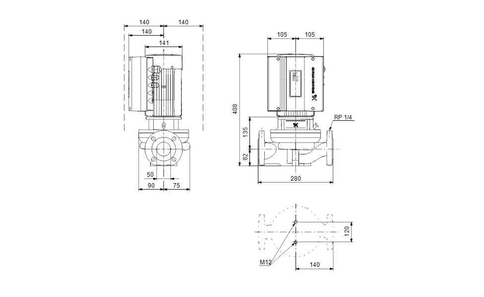GRUNDFOS Einstufige Inlinepumpe TPE 50-30/4-S A-F-A-BUBE Art. 96275781