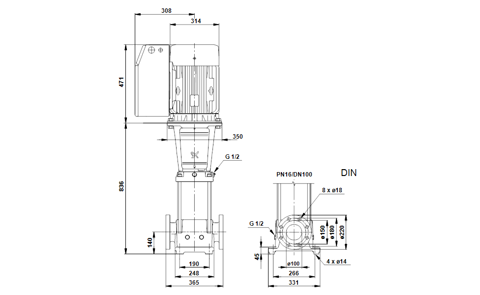 GRUNDFOS Vertikale Mehrstufige Kreiselpumpe CRE 64-3-1 Art. 96123982