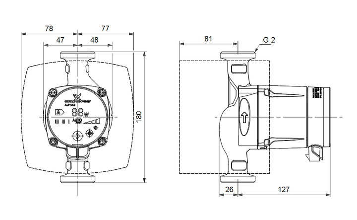 GRUNDFOS Nassläufer-Umwälzpumpe ALPHA2 32-60 180 Art. 95047523