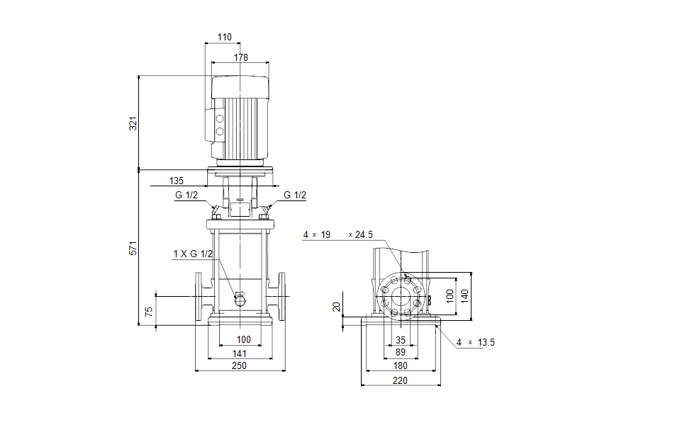 GRUNDFOS Vertikale Mehrstufige Kreiselpumpe CR 5-12 A-FGJ-A-E-HQQE Art. 96513383