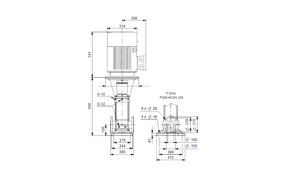 GRUNDFOS Vertikale Mehrstufige Kreiselpumpe CRNE 120-2 Art. 96831379