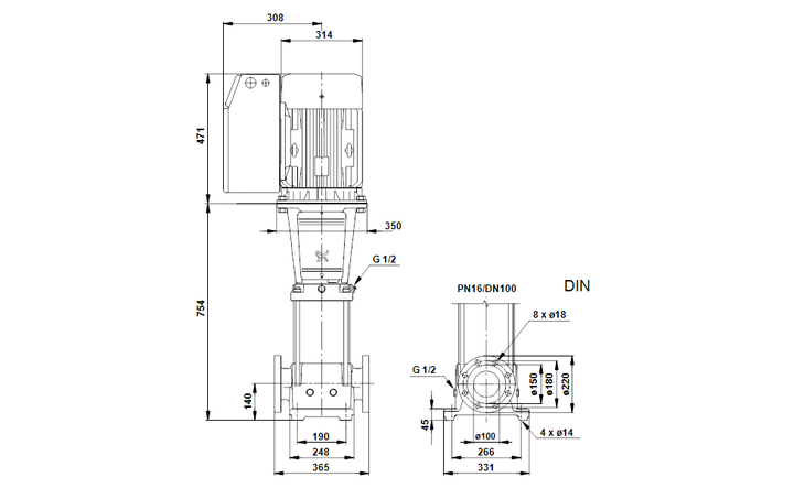 GRUNDFOS Vertikale Mehrstufige Kreiselpumpe  ZUM VERGLEICH HINZUFÜGEN TEILEN CRE 64-2 Art. 96123988