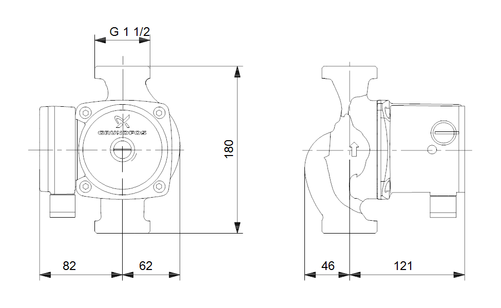 GRUNDFOS Nassläufer-Umwälzpumpe UPS 25-80 180 Art. 95906429