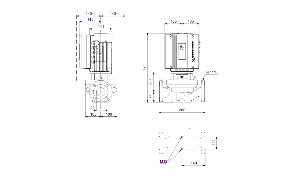 GRUNDFOS Einstufige Inlinepumpe TPE 50-120/2-S A-F-A-BUBE Art. 96275475