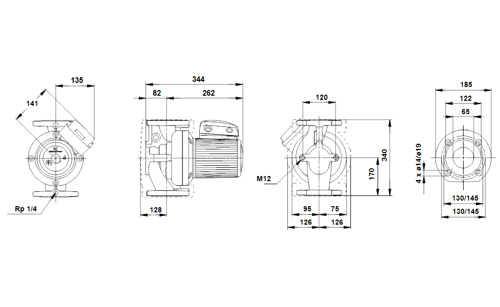 GRUNDFOS Nassläufer-Umwälzpumpe UPS 65-60/2 F B 340 Art. 96402262