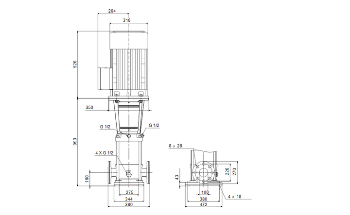 GRUNDFOS Vertikale Mehrstufige Kreiselpumpe CR 120-2-1 A-F-A-V-HQQV Art. 95922167